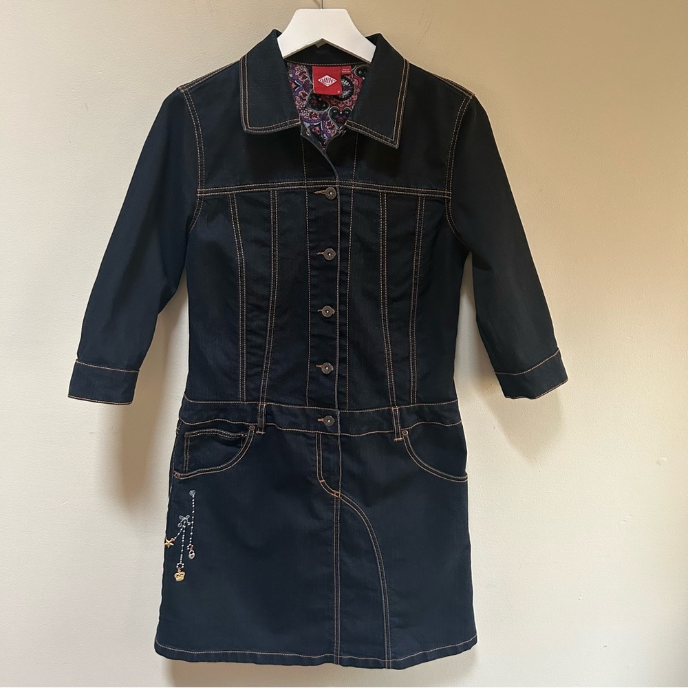 Oilily ~ Women’s 3/4 Sleeve Drop Waist Denim Dress with Charms in size 38/ US 8